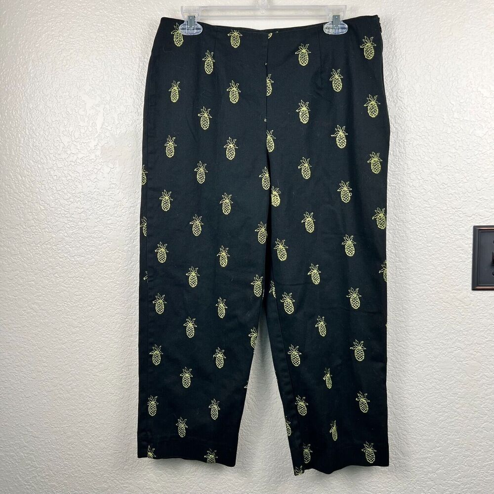 Vintage Donny Brook Womens Black Pineapple Embroidered Cropped Pants 12